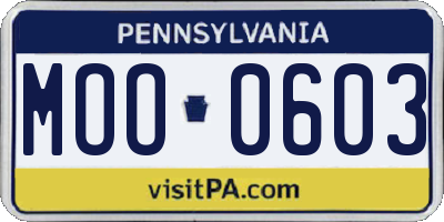 PA license plate MOO0603