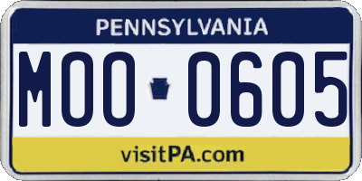 PA license plate MOO0605