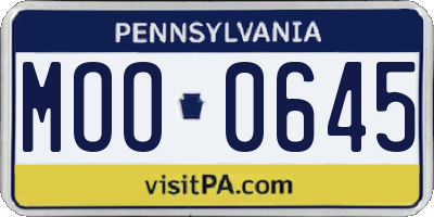 PA license plate MOO0645