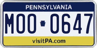 PA license plate MOO0647