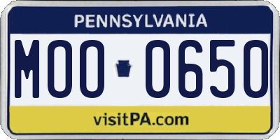 PA license plate MOO0650
