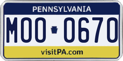 PA license plate MOO0670