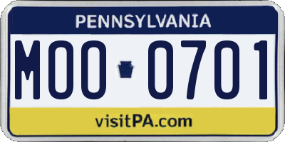 PA license plate MOO0701