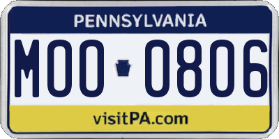 PA license plate MOO0806