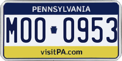 PA license plate MOO0953