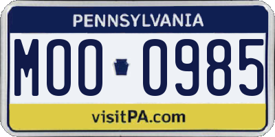 PA license plate MOO0985
