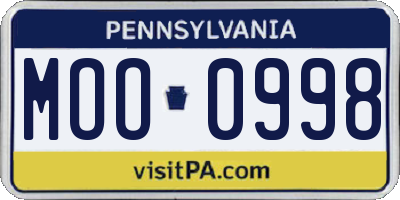PA license plate MOO0998