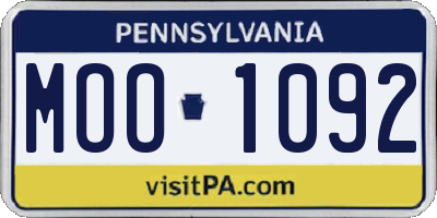 PA license plate MOO1092