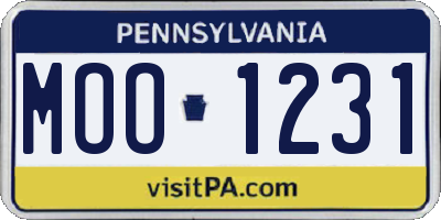 PA license plate MOO1231