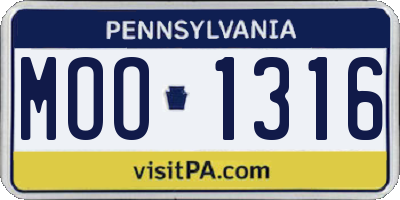PA license plate MOO1316