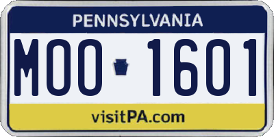 PA license plate MOO1601