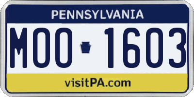 PA license plate MOO1603