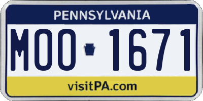 PA license plate MOO1671