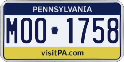 PA license plate MOO1758