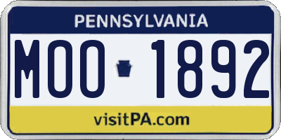 PA license plate MOO1892