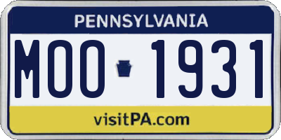 PA license plate MOO1931