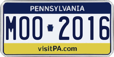 PA license plate MOO2016