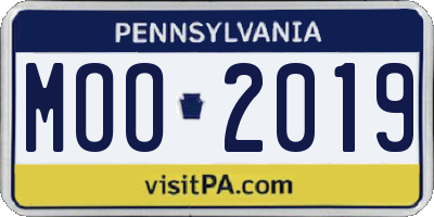 PA license plate MOO2019