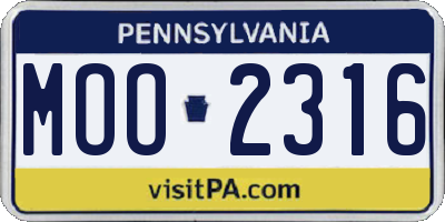 PA license plate MOO2316