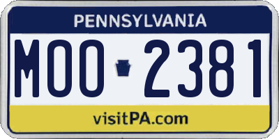 PA license plate MOO2381