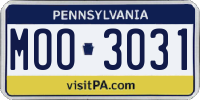 PA license plate MOO3031