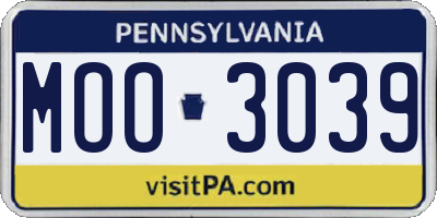 PA license plate MOO3039