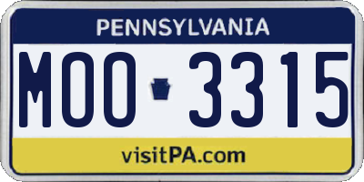 PA license plate MOO3315