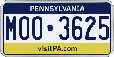 PA license plate MOO3625