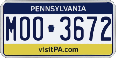 PA license plate MOO3672