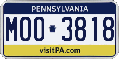 PA license plate MOO3818