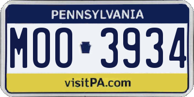 PA license plate MOO3934