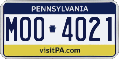 PA license plate MOO4021