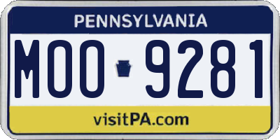 PA license plate MOO9281