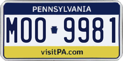 PA license plate MOO9981