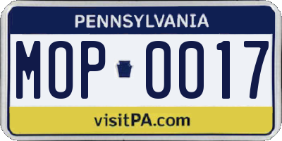 PA license plate MOP0017