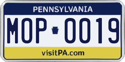 PA license plate MOP0019