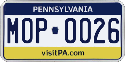 PA license plate MOP0026
