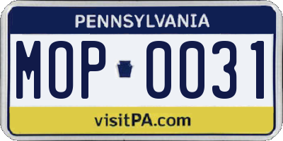 PA license plate MOP0031