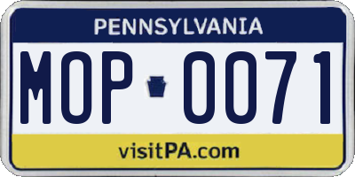 PA license plate MOP0071