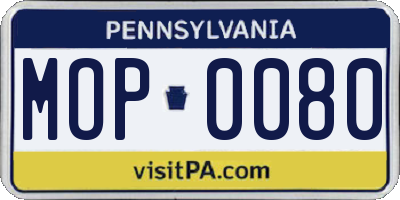 PA license plate MOP0080