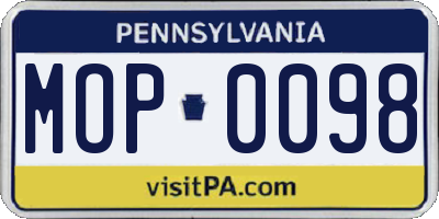 PA license plate MOP0098