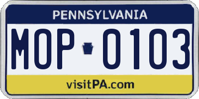 PA license plate MOP0103
