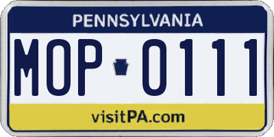 PA license plate MOP0111
