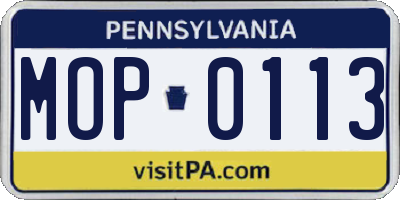 PA license plate MOP0113