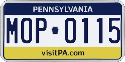 PA license plate MOP0115