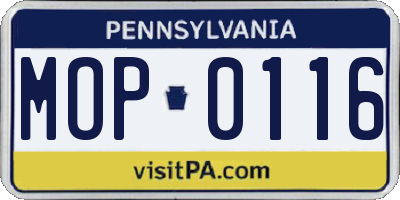 PA license plate MOP0116