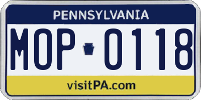 PA license plate MOP0118