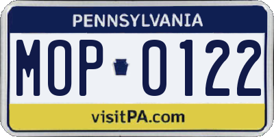 PA license plate MOP0122