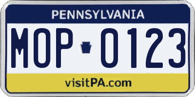 PA license plate MOP0123