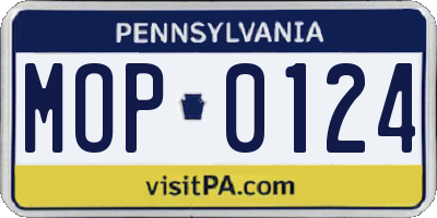 PA license plate MOP0124